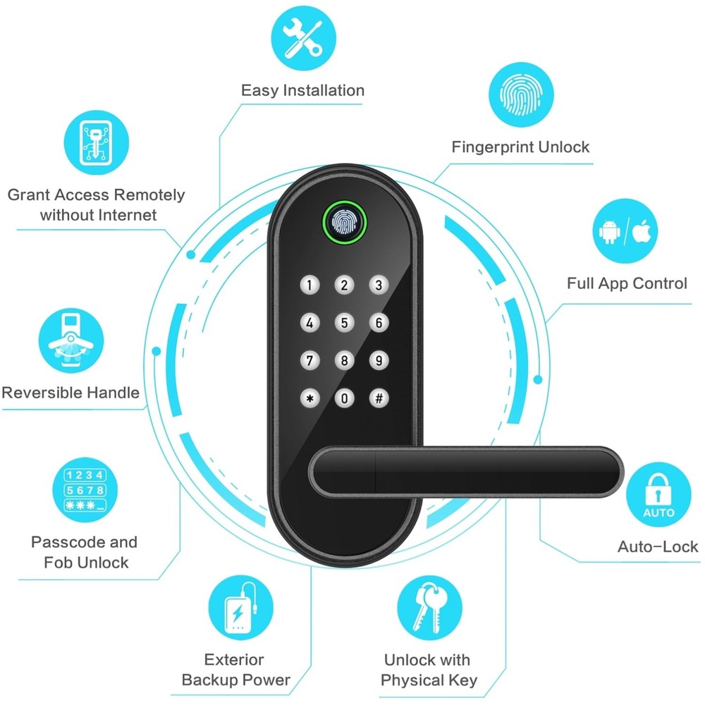 Bluetooth Keyless Entry Handle Lock for Rental Properties