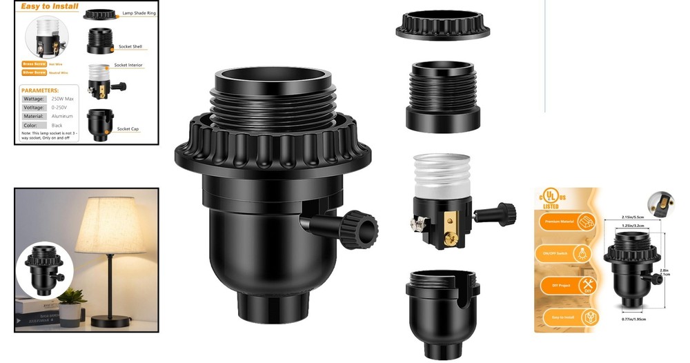 Listed E26 Light Socket with ON/Off Switch – Black Lamp Socket Replacement