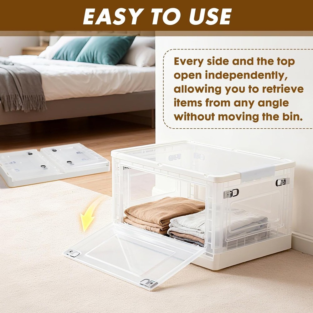 72 QT Clear Storage Bin W/ 5-Sided Open Lid Stackable Plastic Storage Bins For