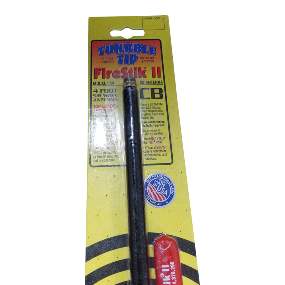 NEW FIRESTIK 2 FS4 B 4FT BLACK CB ANTENNA, 9FT COAX, BRACKET & STUD