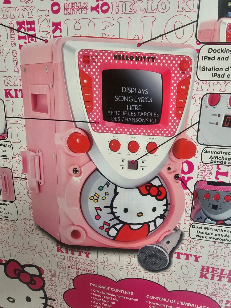 Hello Kitty CD+G Karaoke machine Microphone w Screen IPad & IPhone Connection