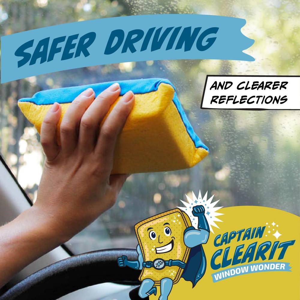 Sponge - Window Cleaner Tool for Car Windshield, Mirrors, Extra Large, Yellow