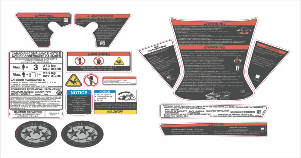 SEADOO JET SKI 2018-2019 Graphics / Decal Warning / Sticker Kit OEM