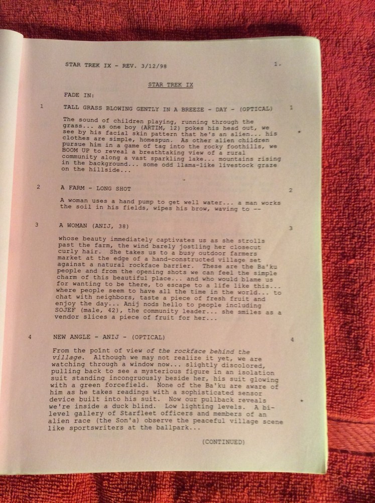 STAR TREK IX 9 INSURRECTION ORIGINAL SCRIPT 1998 PATRICK STEWART MICHAEL PILLER
