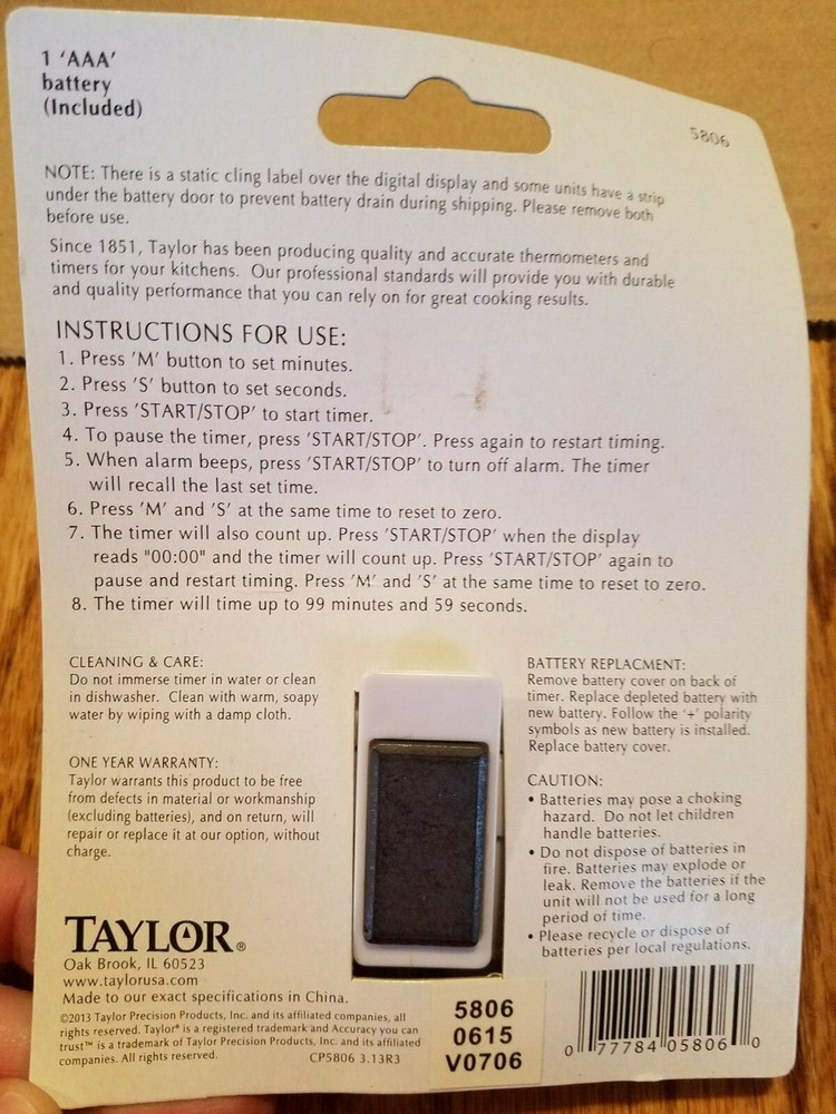 COMPACT TIMER Taylor - clip magnet stand - NEW! 5806 digital battery operated