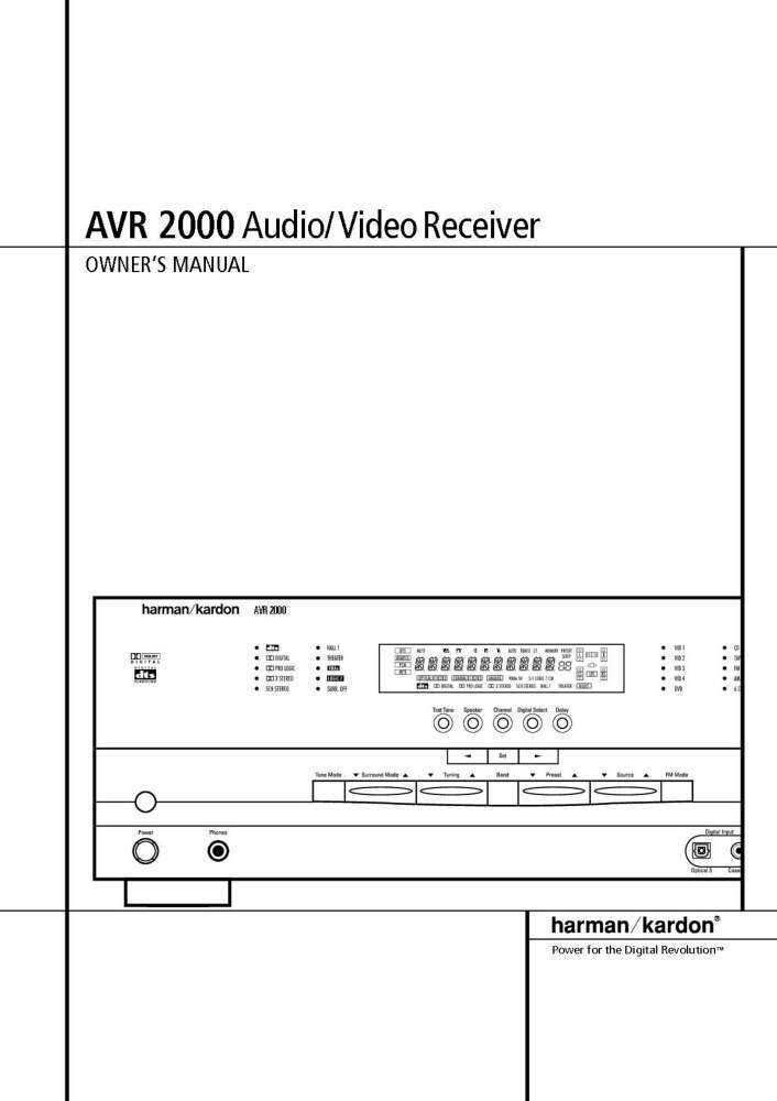 Harman Kardon AVR-2000 AV Receiver Owners Manual