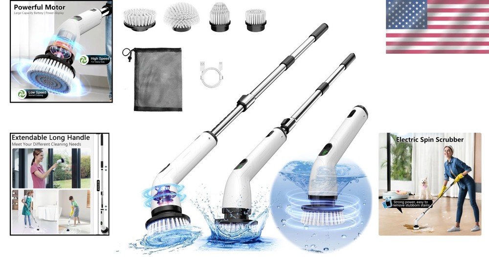 Revolutionary Waterproof Electric Spin Scrubber with Adjustable Extension Handle