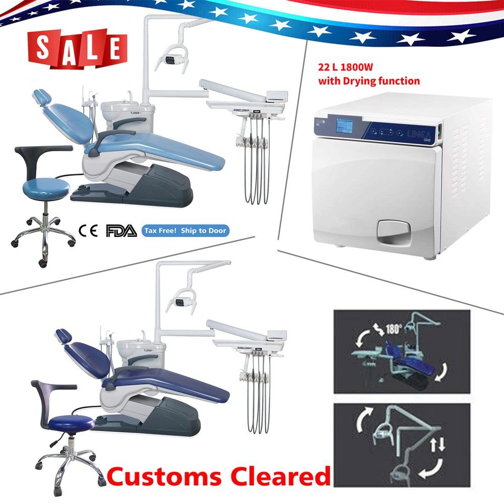 Dental Chair Unit PU Leather Computer Controlled DC Motor Stool Kit /Sterilizer
