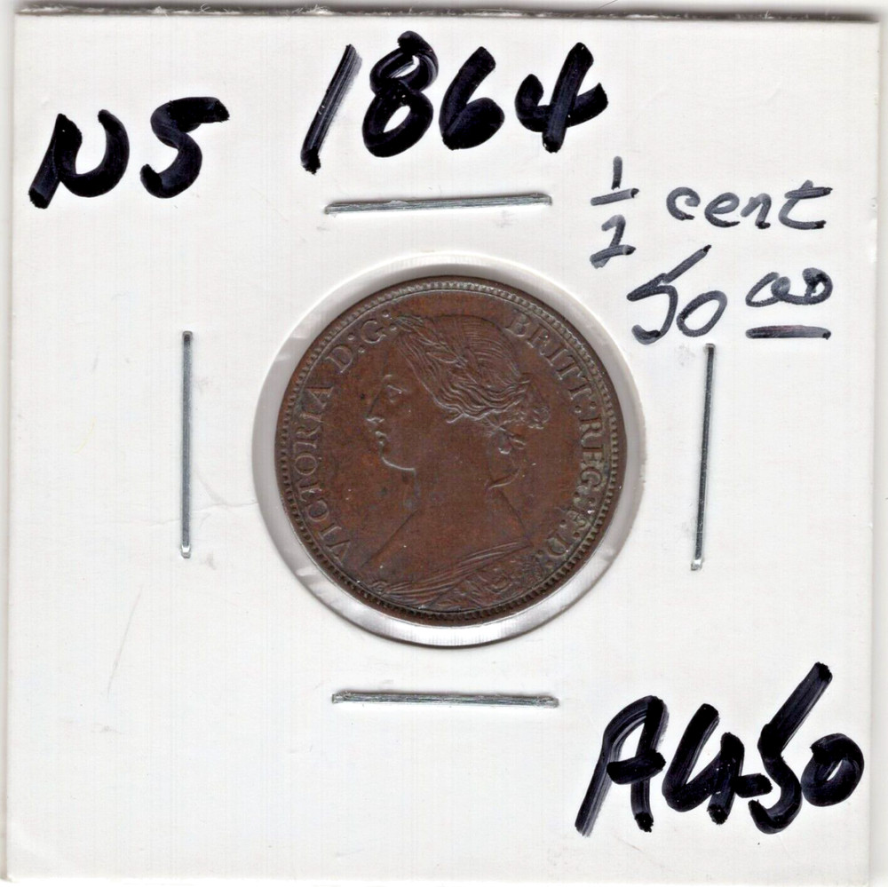 1864 Nova Scotia 1/2 Cent Coin - AU