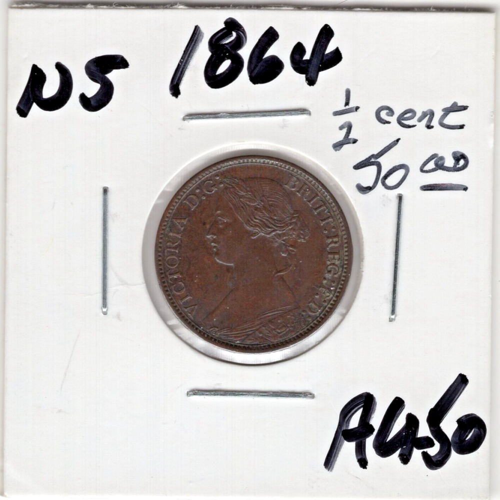 1864 Nova Scotia 1/2 Cent Coin - AU