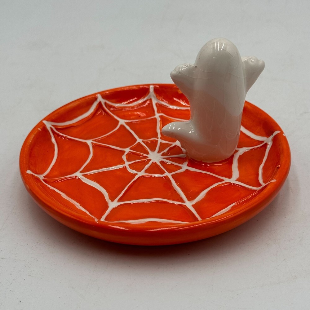 Halloween Ceramic Decorations - Round Candy Dish, Black Hand, Spider, Ghost