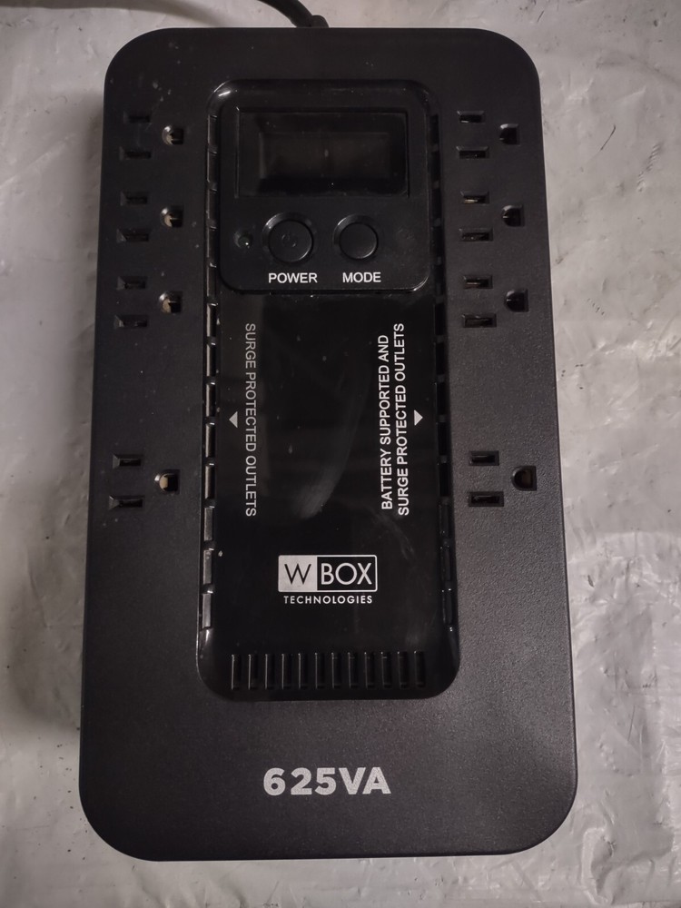 W BOX TECHNOLOGIES 8-Outlets UPS with 1 USB, 625 VA/390W READ NOTES Dead Battery