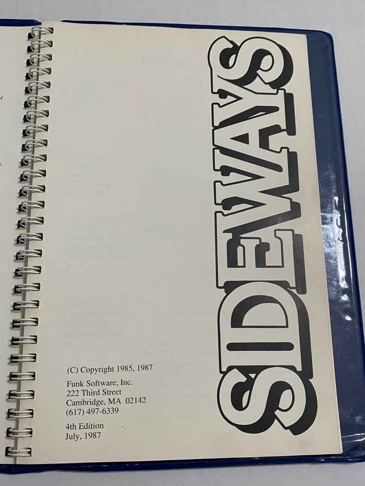 Sideways Software IBM PC Funk MANUAL, 1987 Rotate Spreadsheets for Dot Matrix