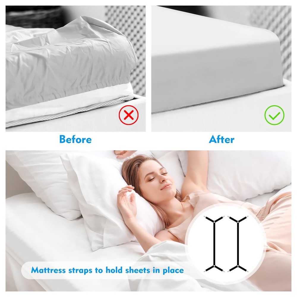 Xunesip Bed Sheet Straps, 2Pcs Elastic Adjustable Holder 2, Black