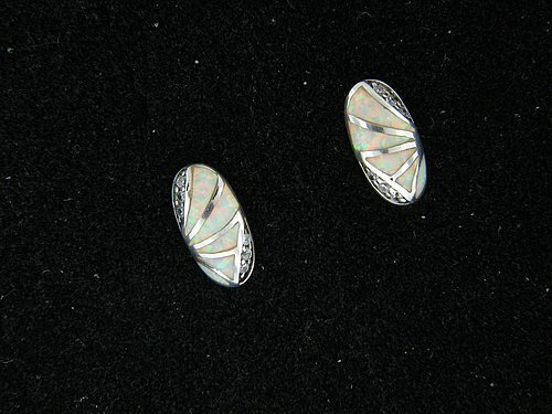 Opal White Oval Post Earring in Sterling Silver