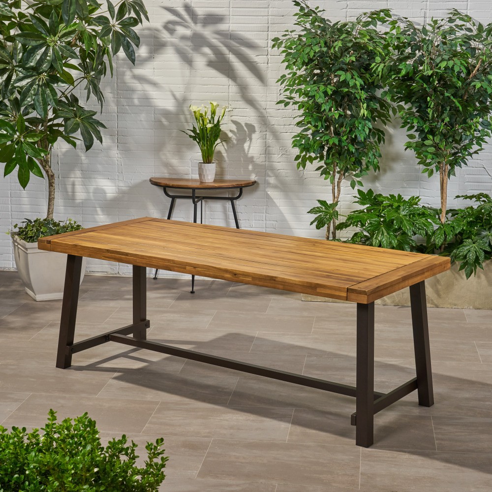 Outdoor Patio Dining Table 8-Seat Weatherproof Teak Wood Rectangular BBQ