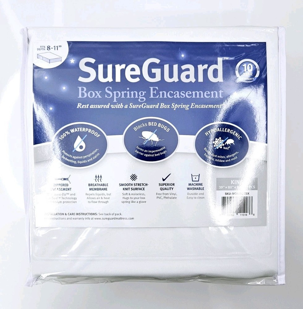 SureGuard Split King Box Spring Encasement Waterproof Bed Bug Proof 39"×80"×8.5"