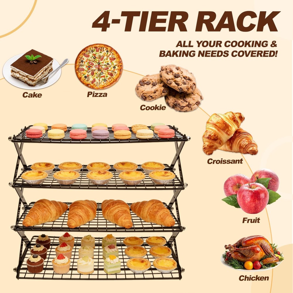 2/3/4-Tier Collapsible Cooling Rack, Adjustable Foldable Cookie Cooling Racks...
