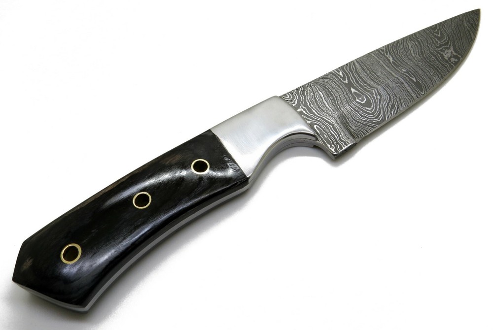 Damascus Knife 9" W/ Leather Pouch Multi Purpose Wood Handle Black/Grey Tools