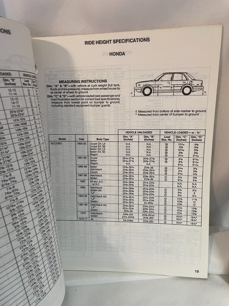 1993 Chilton Ride Height Specifications for domestic and import vehicles