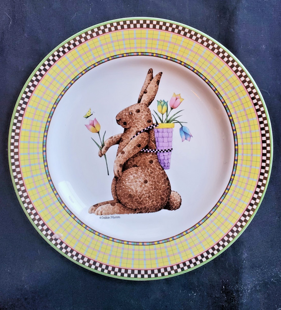 Debbie Mumm Easter Bunny Rabbit Tulips Plate 1998 Dessert 8.25"