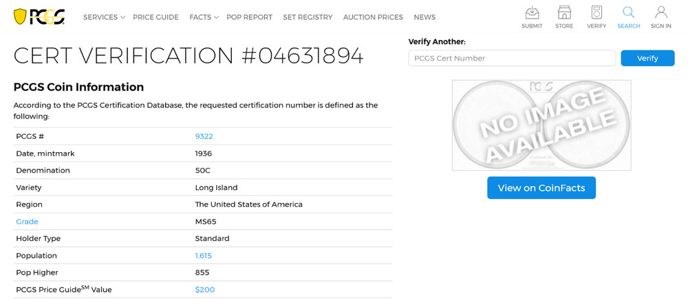 1936 Long Island Tercentenary Commemorative Half Dollar ~ PCGS MS65 ~ OGH