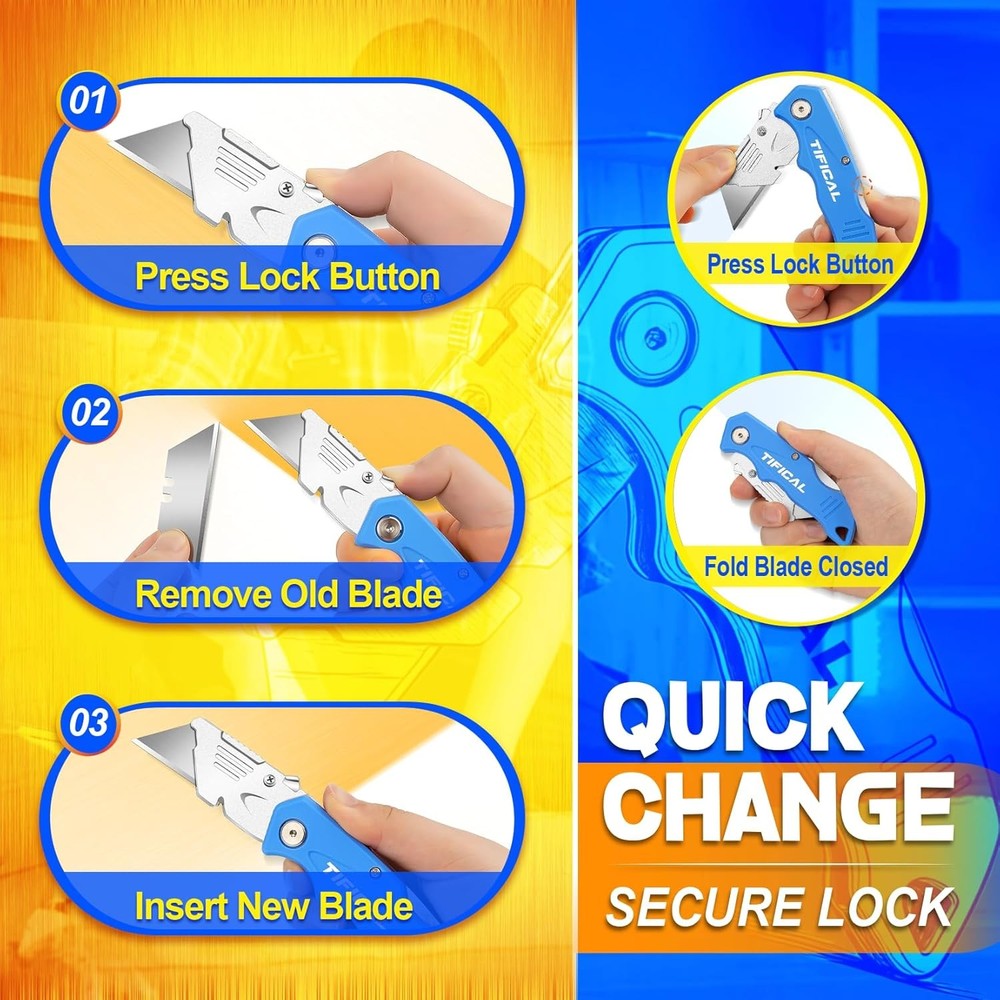Box Cutter, Quick Change Folding Box Cutter with Clip, Folding Utility Knife Set