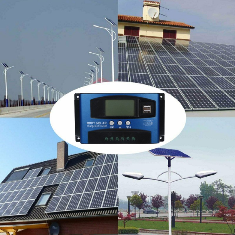 MPPT 100A Solar Panel Charge Controller Auto Focus Dual USB 12V-24V Regulator US