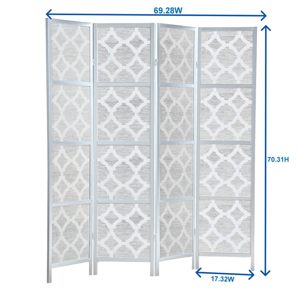 4-Panel White Diamond Design Room Divider Screen, Modern Privacy Partition