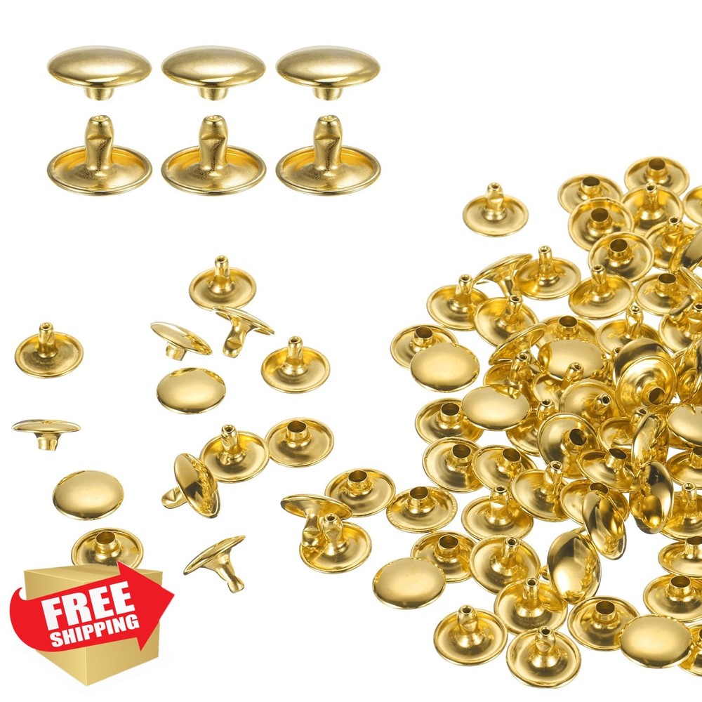 HARFINGTON Leather Rivets, Gold, 12x8mm, 60 Sets Double Cap