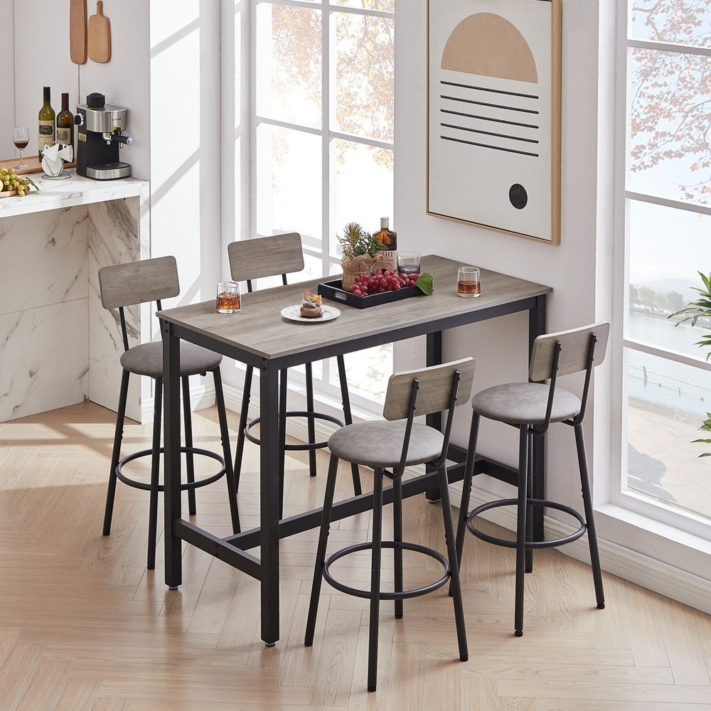 Bar Table Set with 4 Bar Stools PU Soft Seat with Backrest