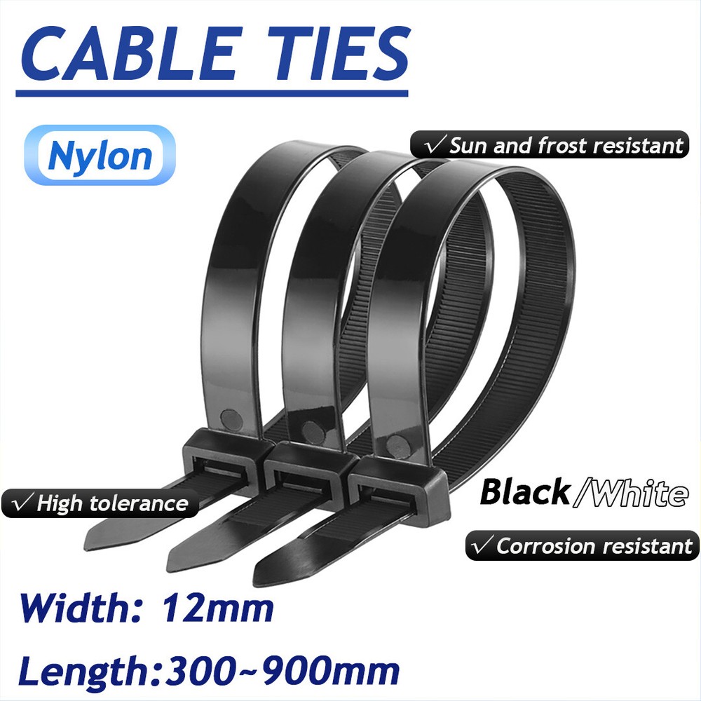 Black/White Cable Ties Nylon Zip Wraps Heavy Duty Cable Tie UV Resistant
