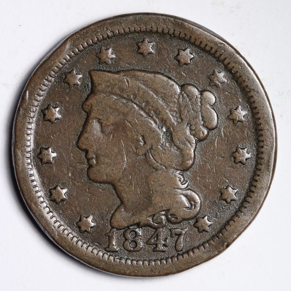 1847 Braided Hair Large Cent CHOICE FINE E334 DCL