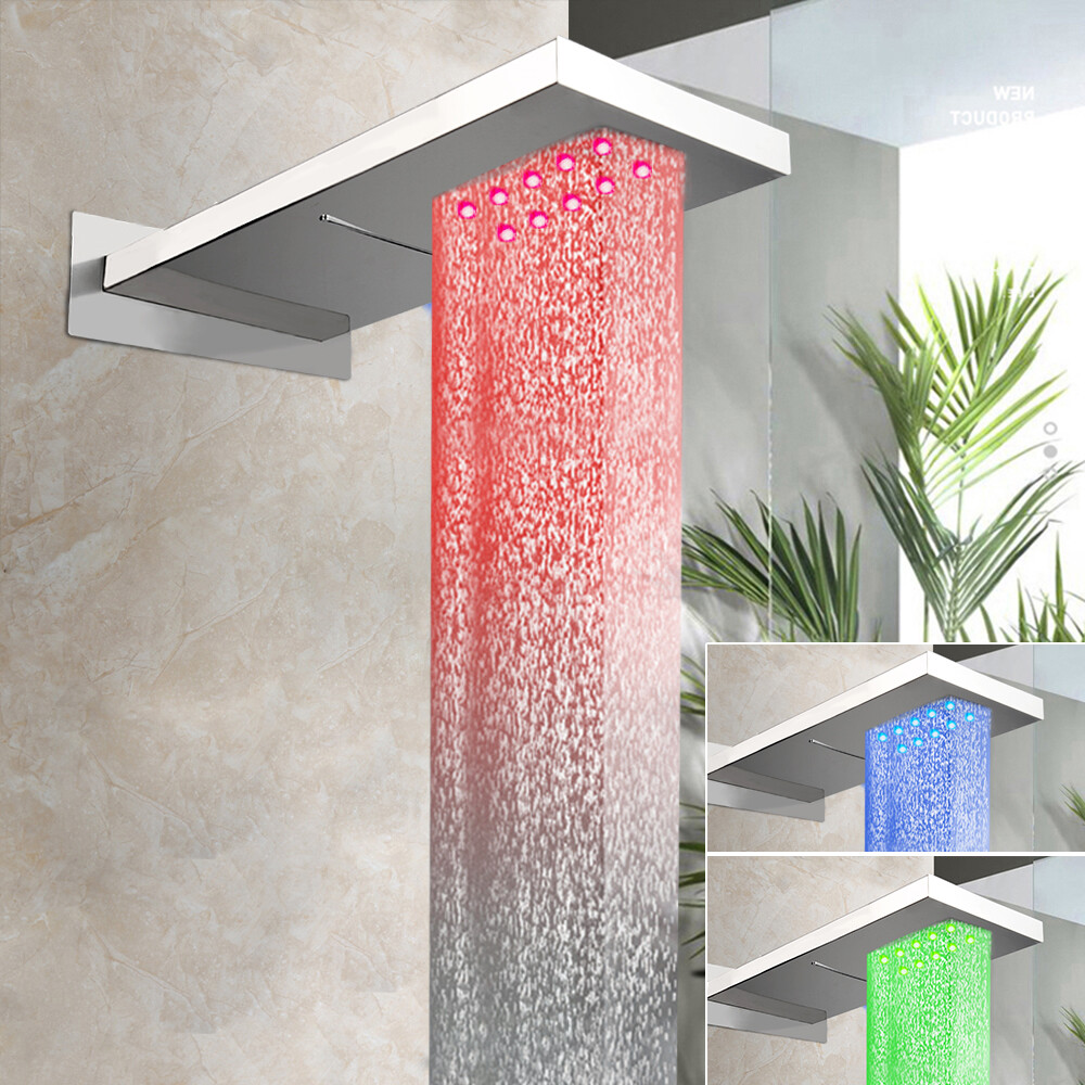 Rainfall/Waterfall 22" Chrome LED Shower Heads Rectangular Wall Mount Mixer Taps