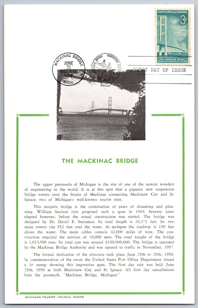 #1109 Mackinac Bridge FDC Maxi Card - Please Note Shipping