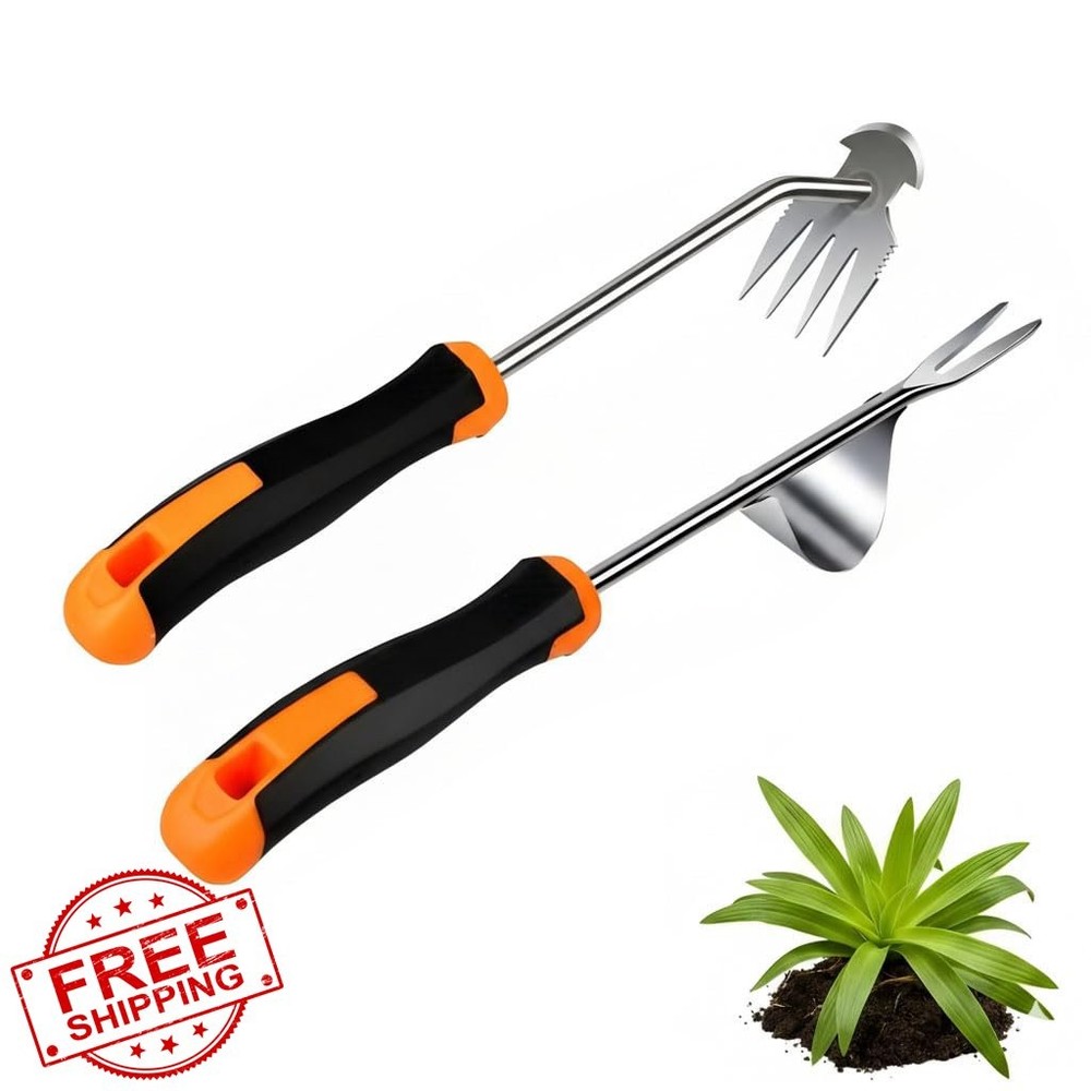 Weed Puller Tool Four-Tined Uprooting Crevice Weeder Portable Garden