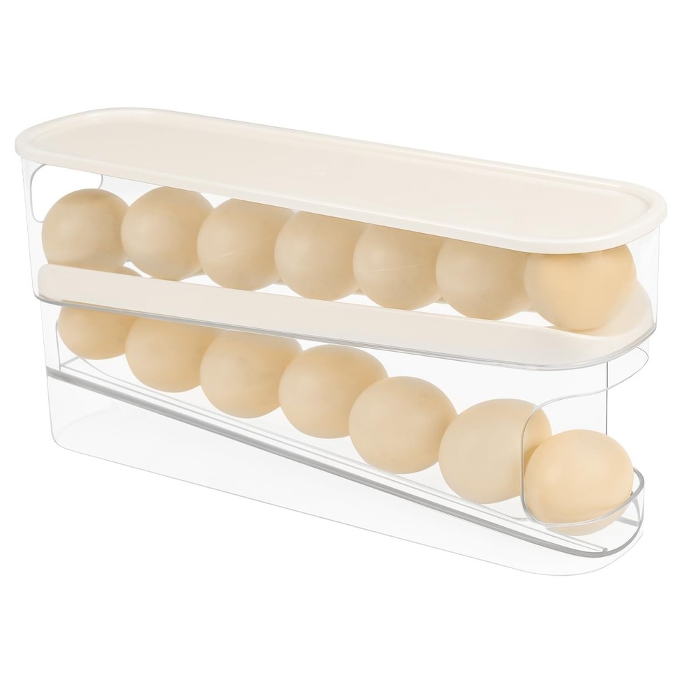 Automatic Roll Down Egg Dispenser for Refrigerator Organizer with Lid, 12-Cou...