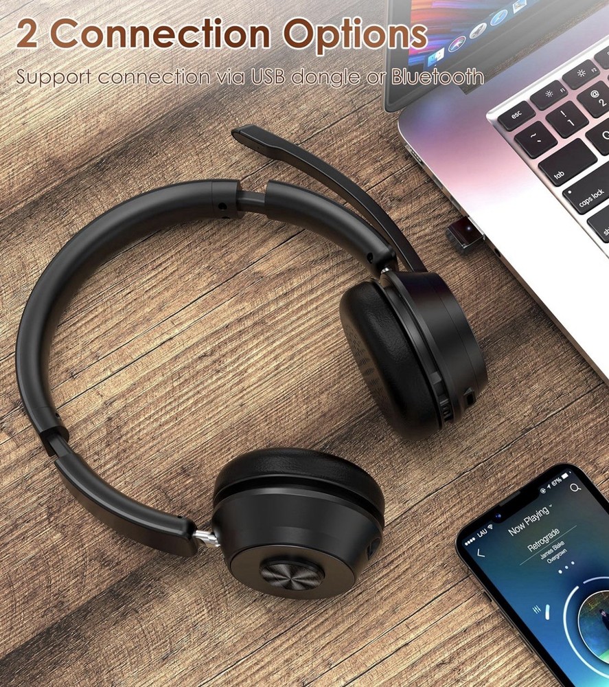 (Upgraded Version) Wireless Headset, Bluetooth Headset with Noise Cancelling ...