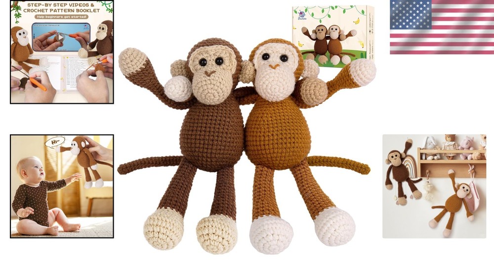 Beginner-Friendly Crochet Kit with Step-by-Step Tutorials - Amigurumi Monkey