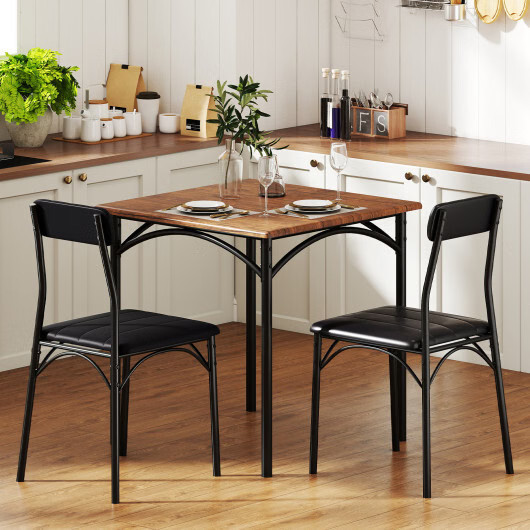 3-Piece Dining Table Set Square Kitchen Table and 2 Chairs for Dining Room-Rusti