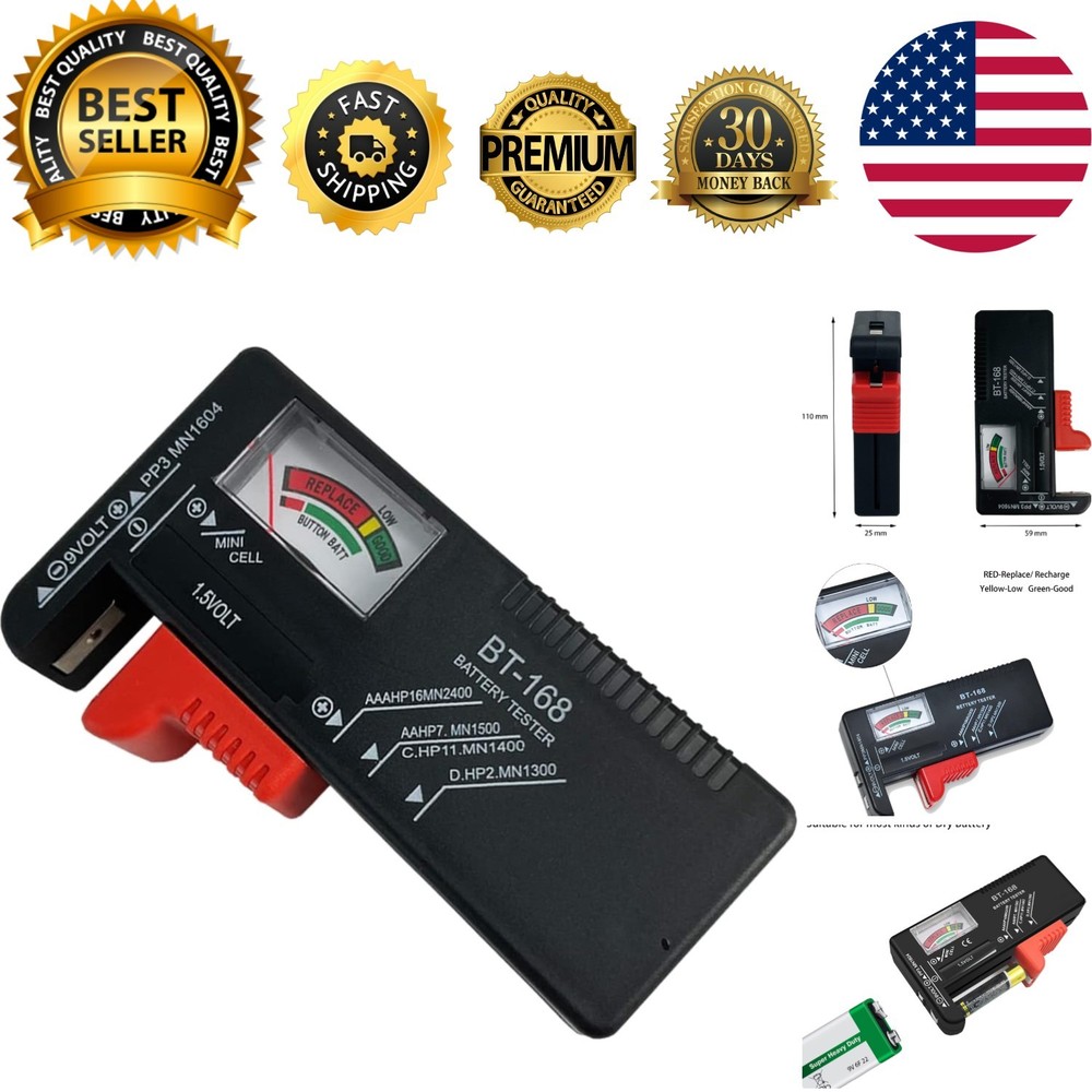 Universal Battery Tester Checker - Compact Voltmeter for AAA AA C D 9V Batteries