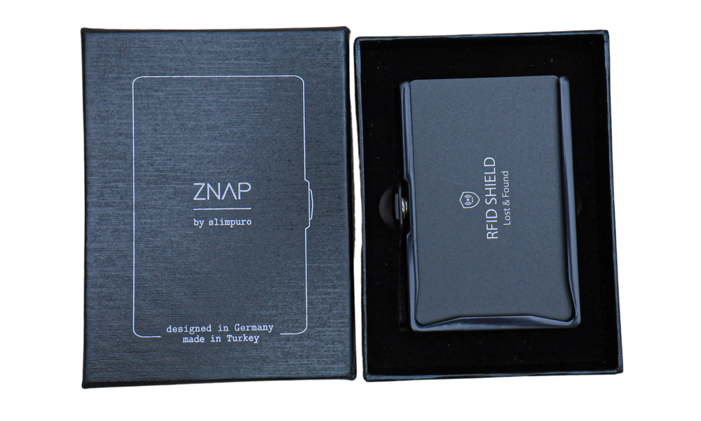 RFID Blocking Slim Solid Leather Aluminum Wallet - ZNAP by slimpuro (Black)
