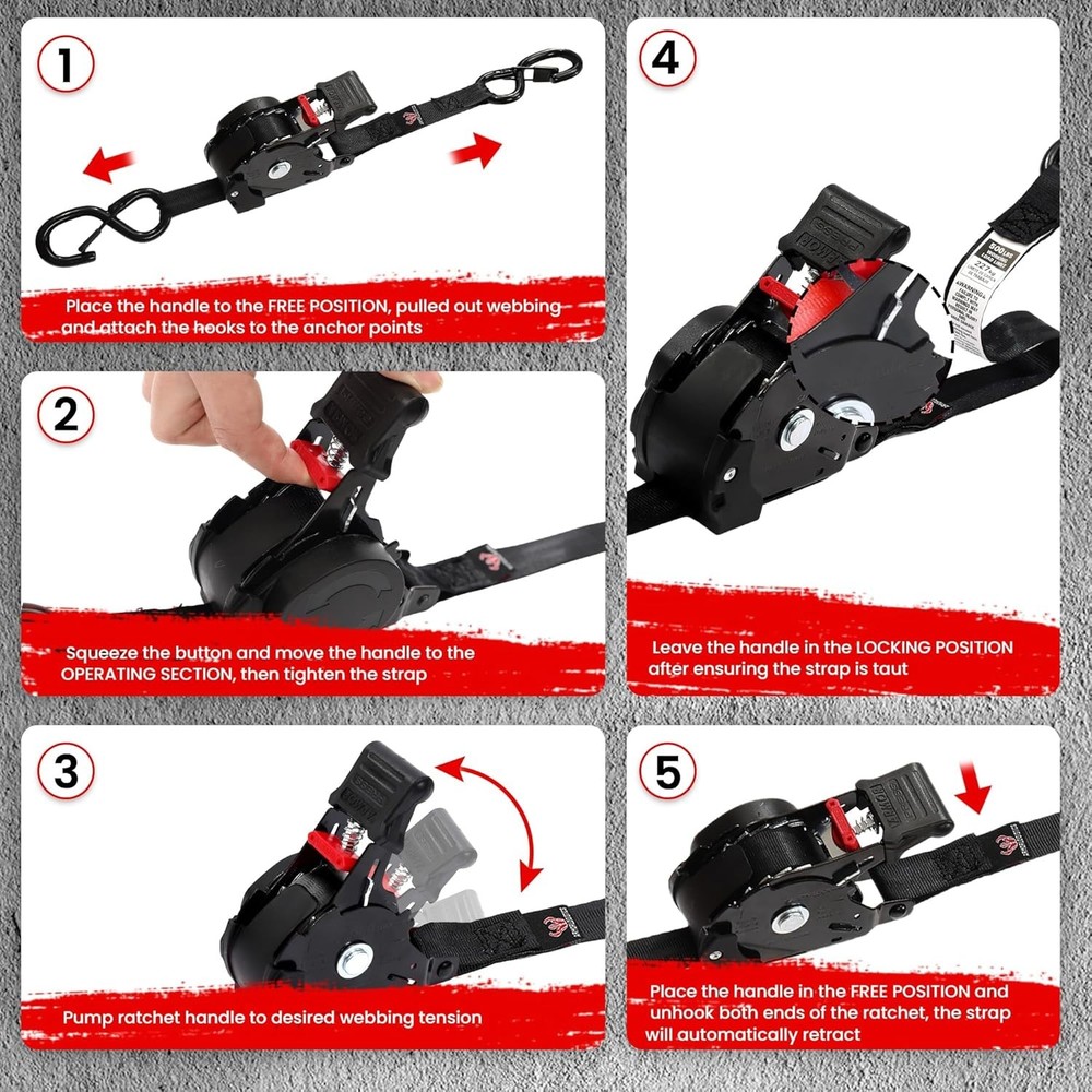 Expandable Ratchet Strap 4-Piece Set, 1500 lbs Breaking Strength