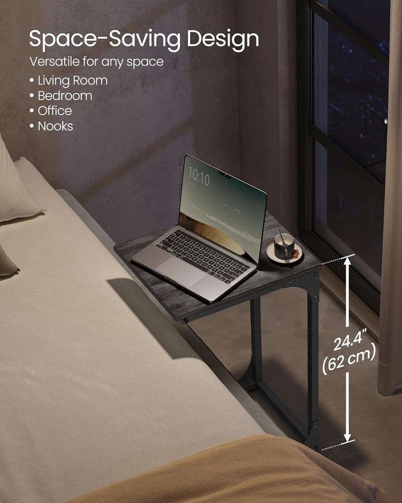 VASAGLE C-Shaped End Table, Small Side Table for Couch, Misty Gray + Black