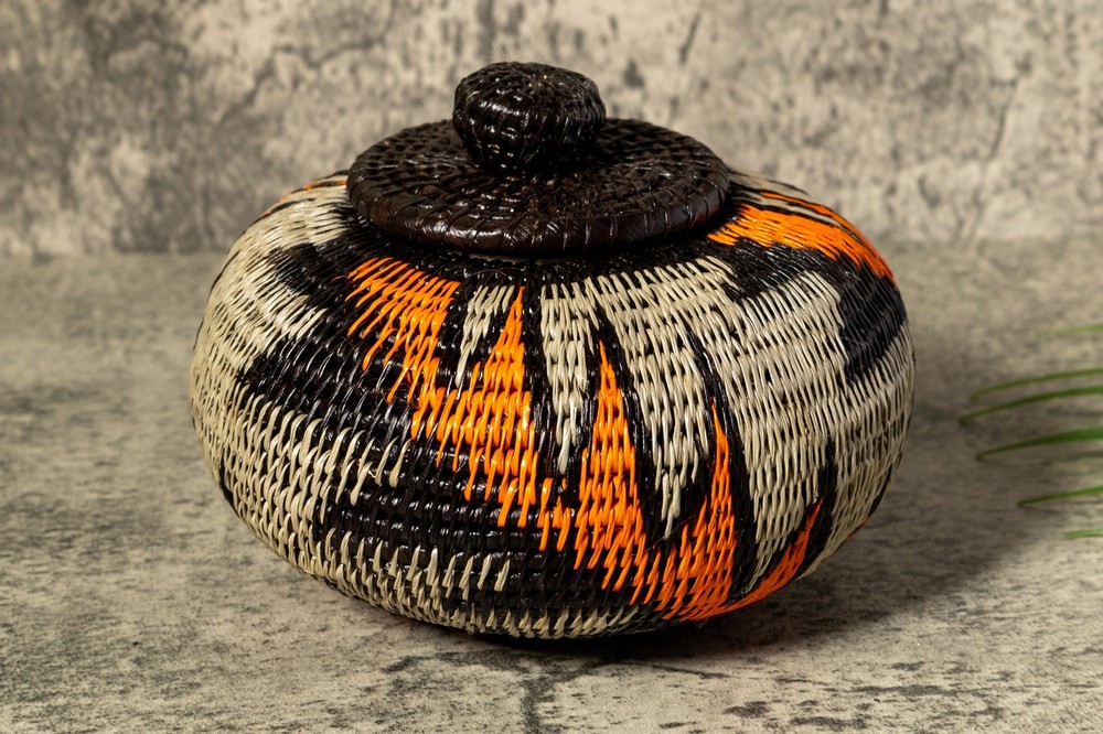 Strange Palm Frond Woven Basket With Top