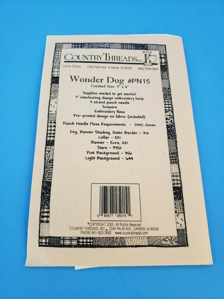 Country Threads PUNCH NEEDLE PATTERN ~ Wonder Dog PN-15