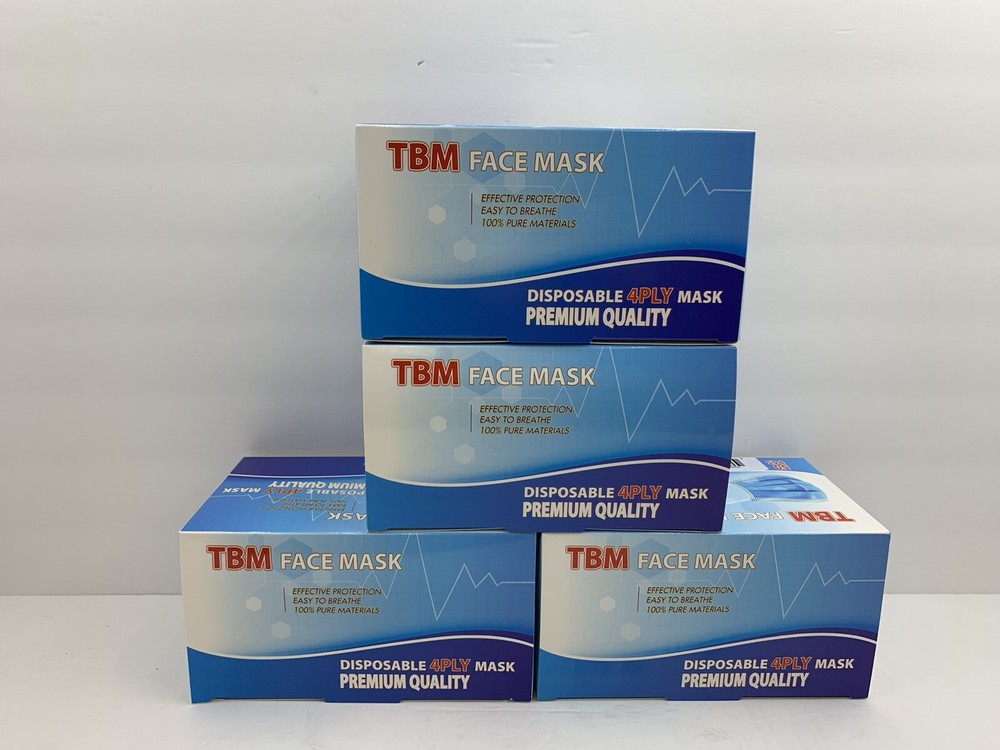 Face Mask 200 Pack Polypropylene One Size Fits Most All- Purpose Face BLUE4layer