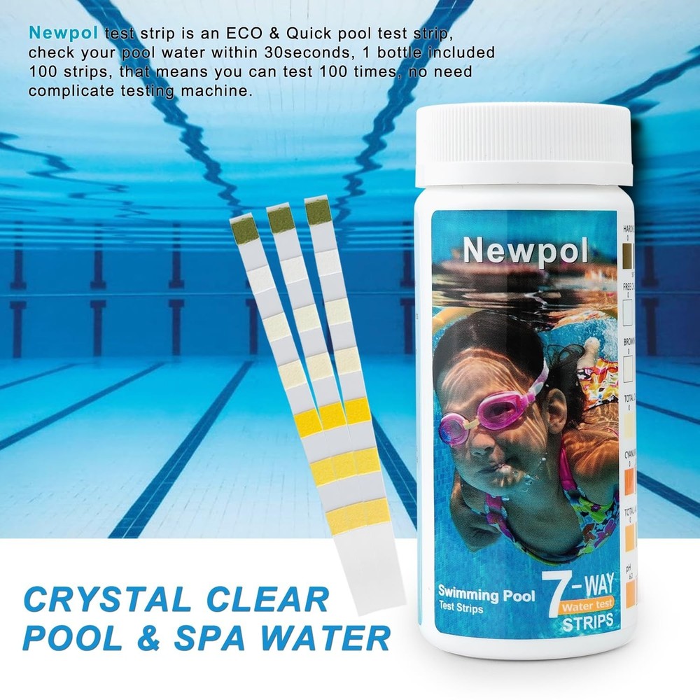 7-in-1 Pool Strips 100 Count for Water Testing Hot Tub Spa