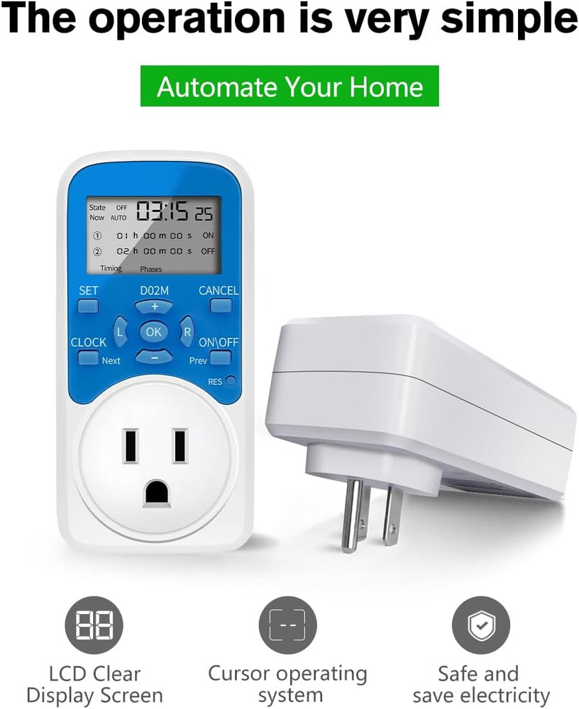 Timer Outlet, Programmable 110V/220V Pump Timer Switch, Minimum Setting by Secon