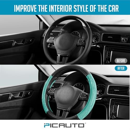 Steering Wheel Cover, Silk Grain Leather Car Steering Wheel Protector, Mint